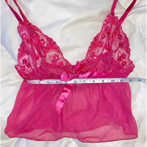 Babydoll cropped sheer cami in bright pink. - Picture 2 of 3